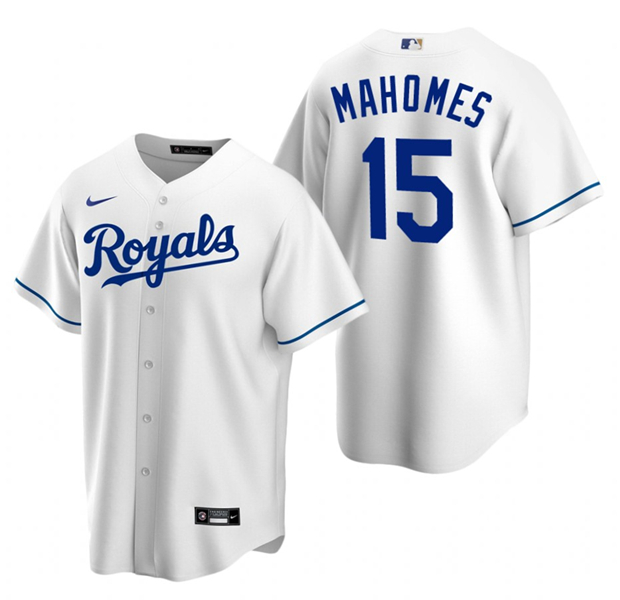Men's Kansas City Royals #15 Patrick Mahomes White Cool Base Stitched Jersey